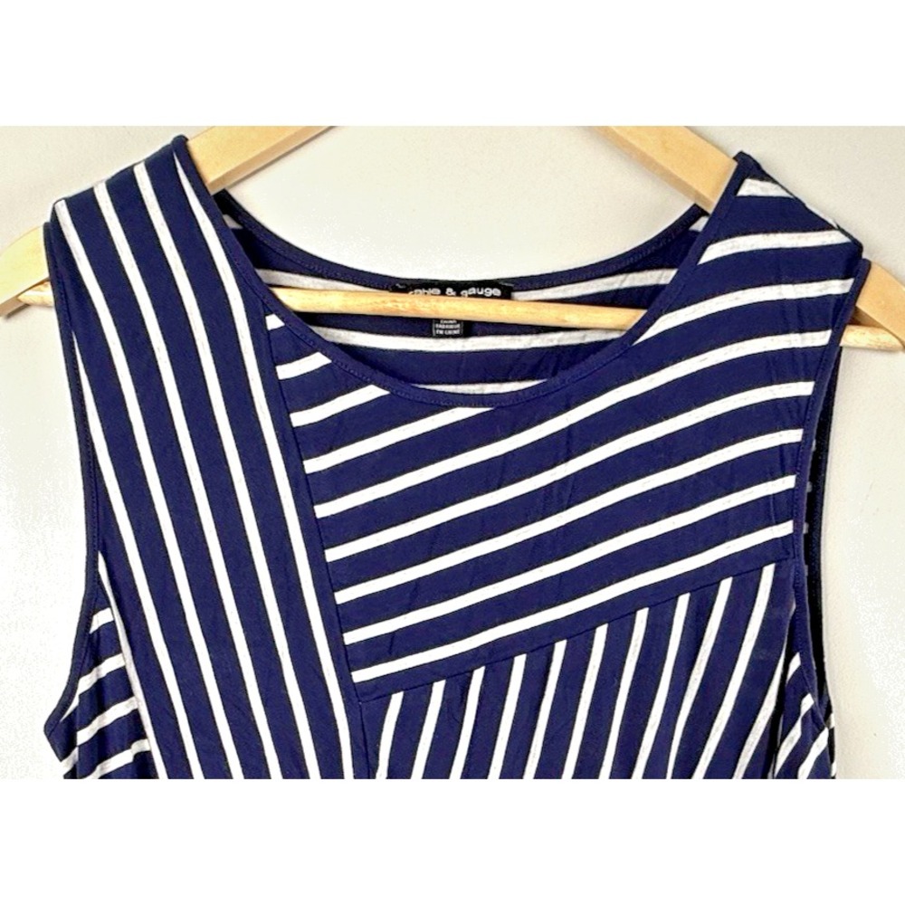 Cable & Gauge Womens Tunic Top Size XL Mixed Stripe Navy Blue White Sleeveless
